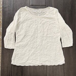 Women's White Eyelet Scoop Neck Top